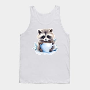 Blue eyes raccoon with a cup of coffee watercolor Tank Top